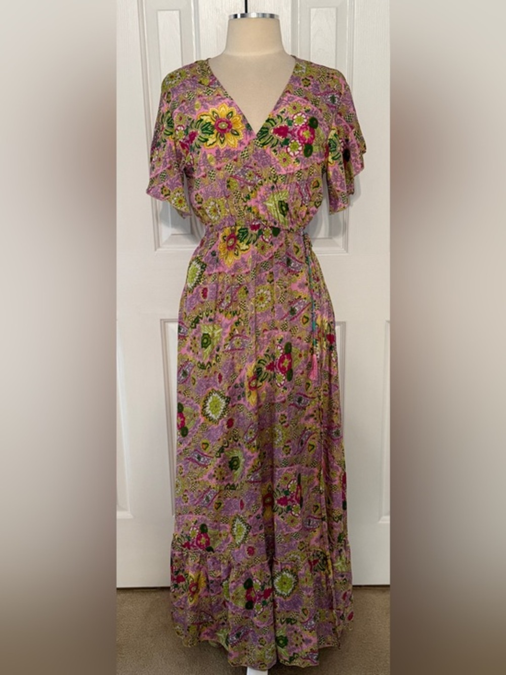Dubai Purple Floral Paisley Wrap Maxi Dress Free Size L/XL
